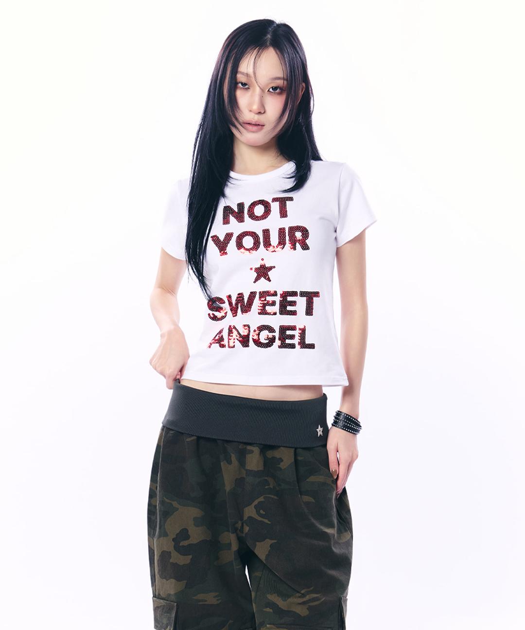SEQUIN LETTERING TOP / WHITE