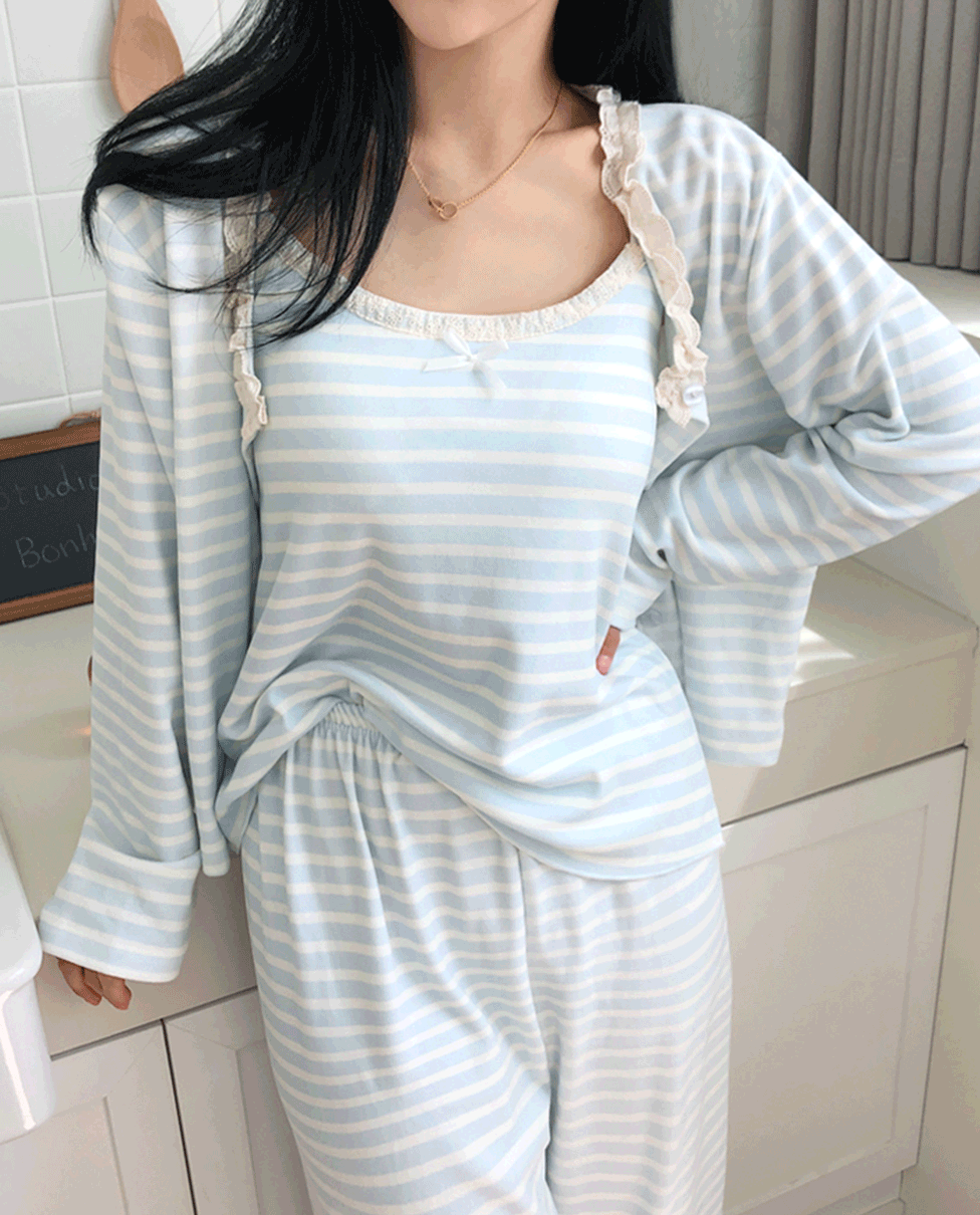 김양리빙 무배❣️도톰한 피치기모 3피스 겨울 잠옷 파자마 홈웨어