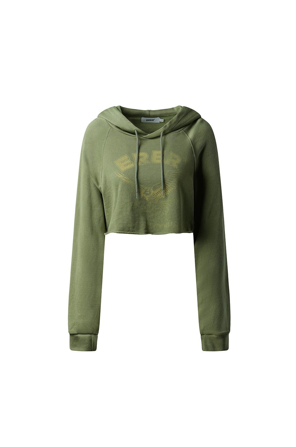 Eagle printed crop hoodie - Khaki