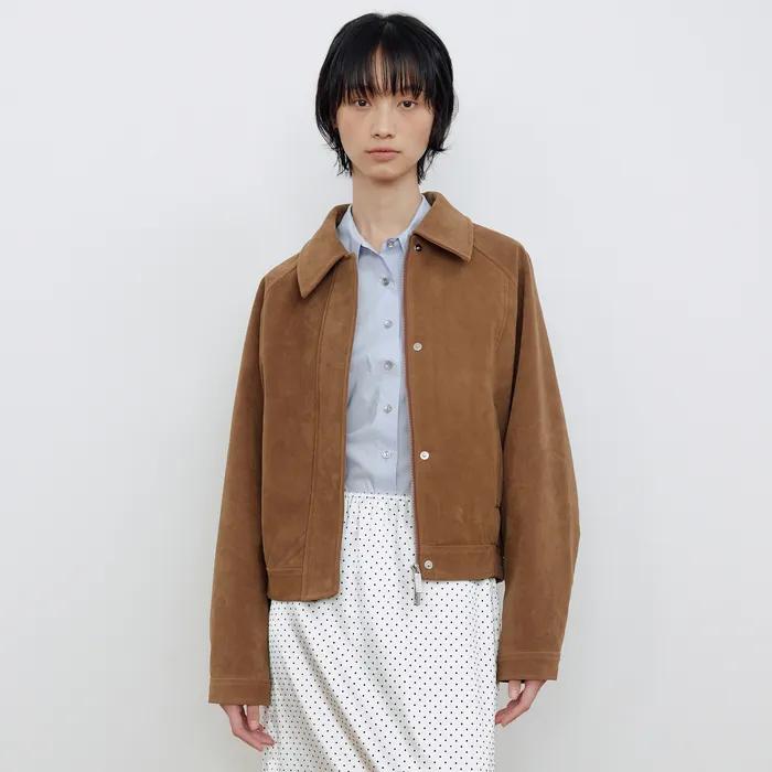 SUEDE PLEATS BOMBER JACKET_CAMEL