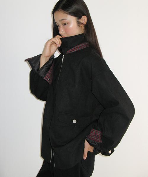 CHECK CONTRAST SUEDE JACKET BLACK