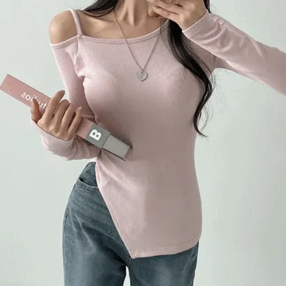 💖어깨트임💖 헤쥬 봄 가을 간절기 벚꽃룩 어깨트임 오프숄더 트임 긴팔 긴소매 티셔츠