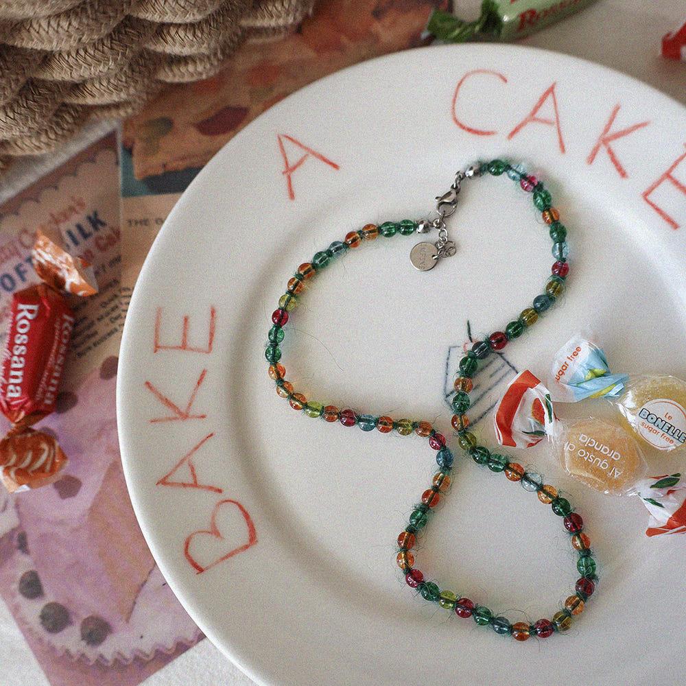 후르츠봉봉 4mm 멀티컬러 글라스 매듭 목걸이