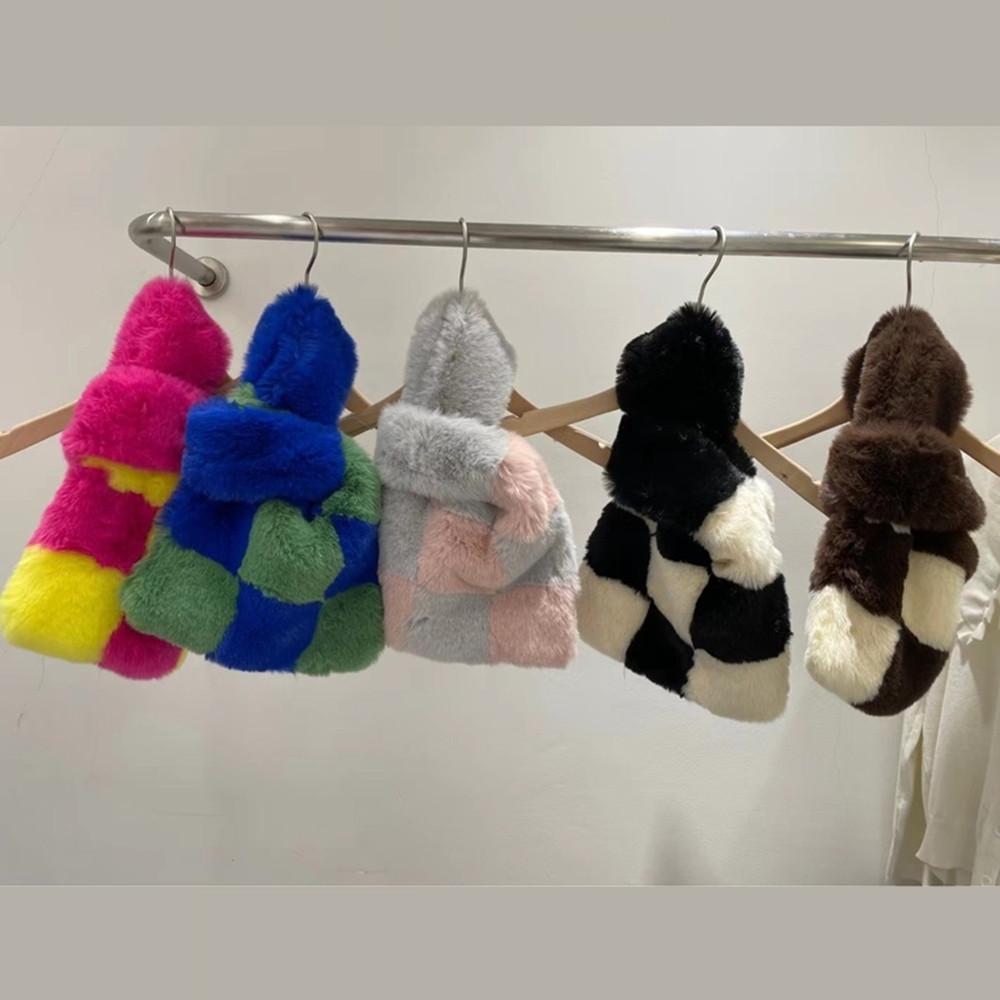 체커보드 바둑판 컬러 배색 페이크퍼 퍼 밍크 토트백 손가방