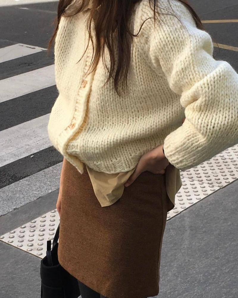 overtake 오버테이크 라운드 핸드 가디건 울100 니트 cd 2col