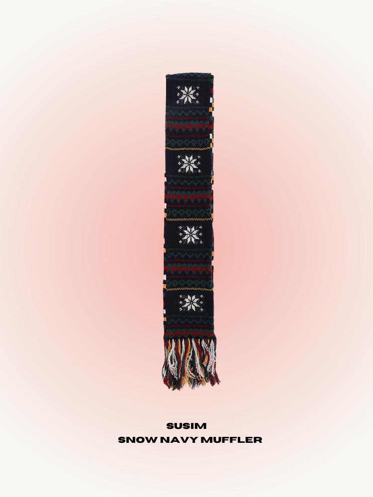 수심 Snow Navy Muffler 스노우 네이비 머플러 눈꽃 니트 목도리 겨울