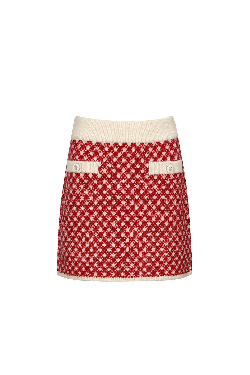 GINGHAM KNIT SKIRT - RED