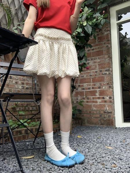 도트 벌룬 미니 스커트