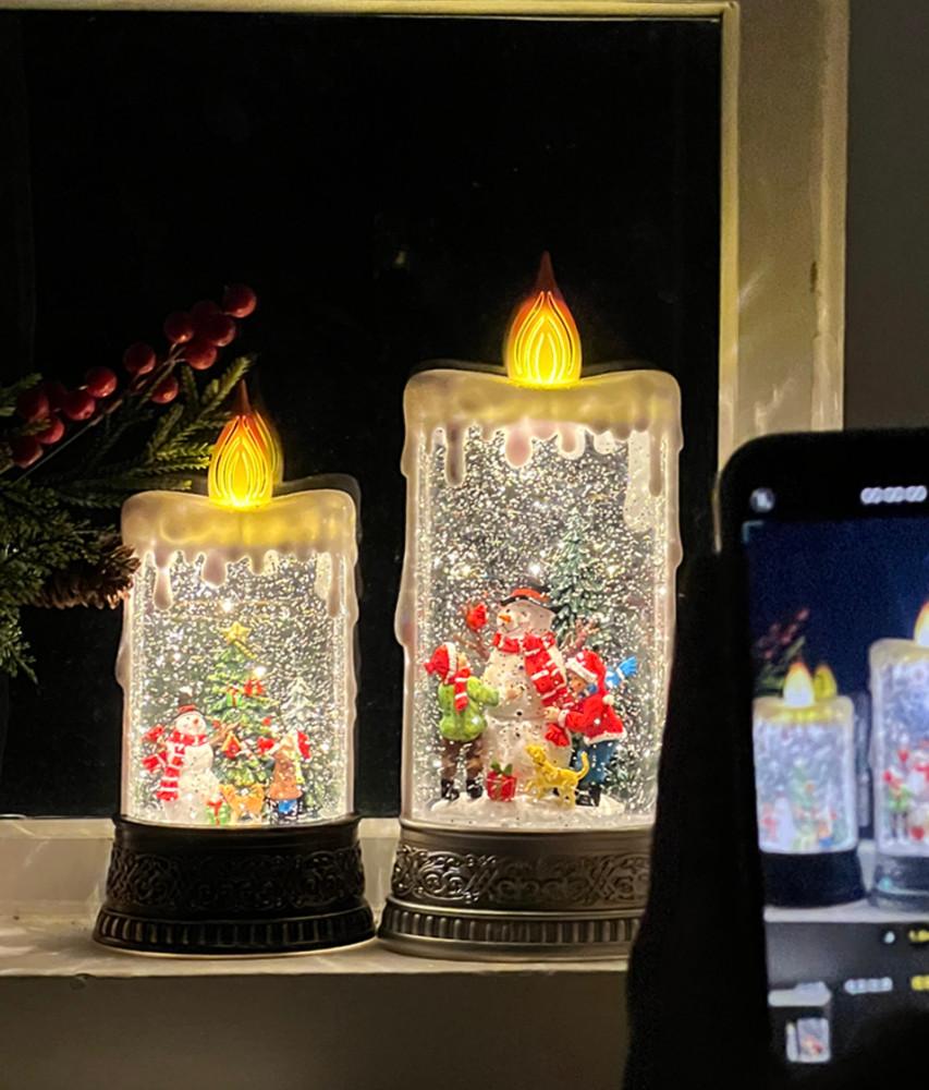 크리스마스 촛불 모양 눈사람 오르골 장식용품