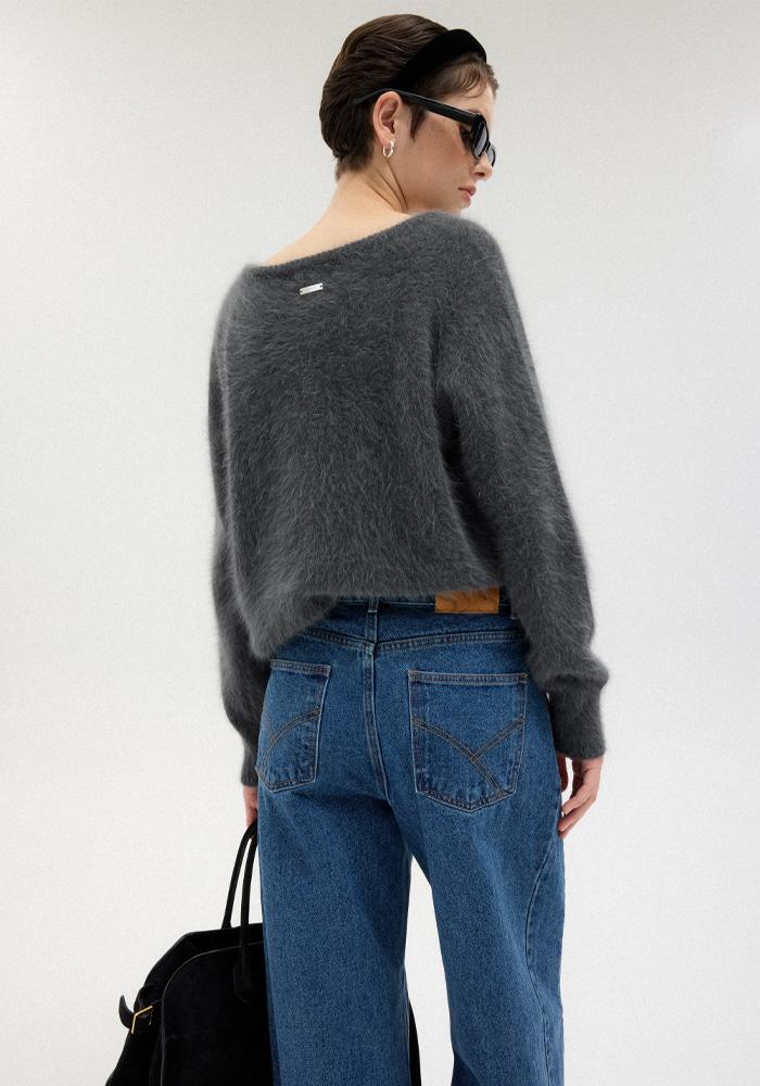 ANGORA V-NECK KNIT_GRAY