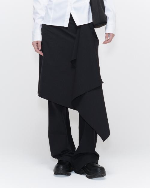 Draped midi skirt pants SET BLACK