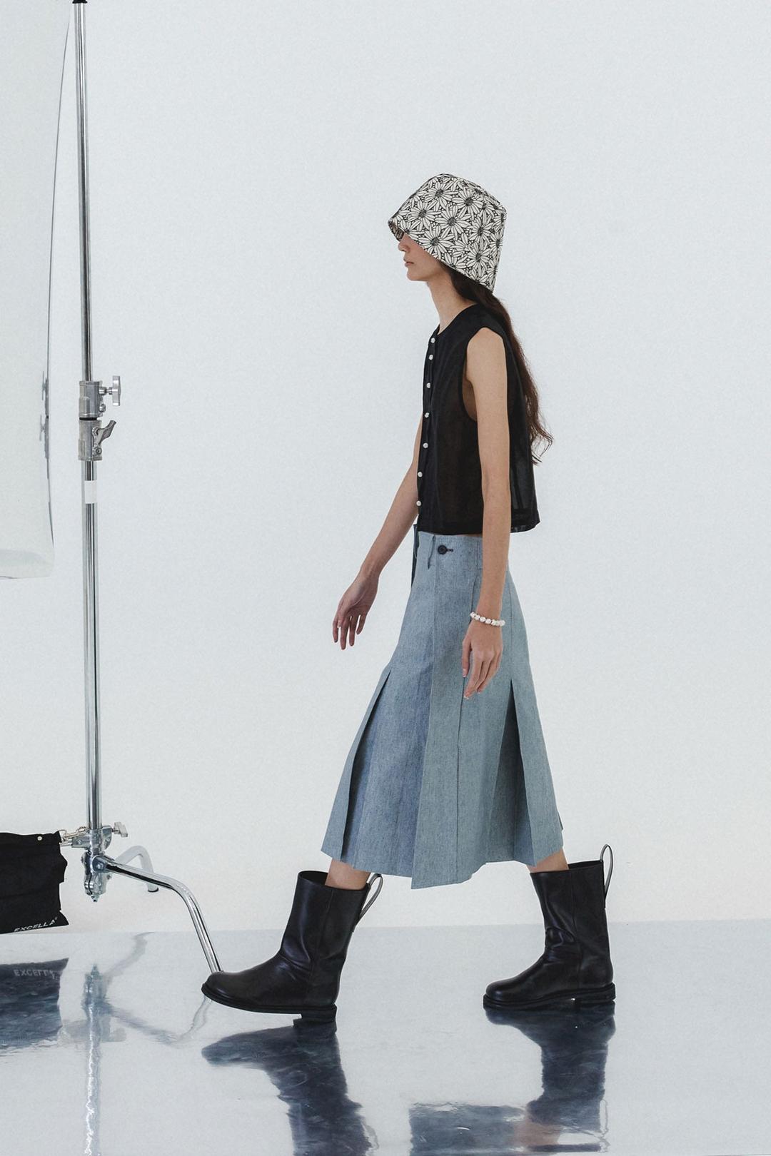 STRAIGHT MIDI SKIRT - MIN BLUE
