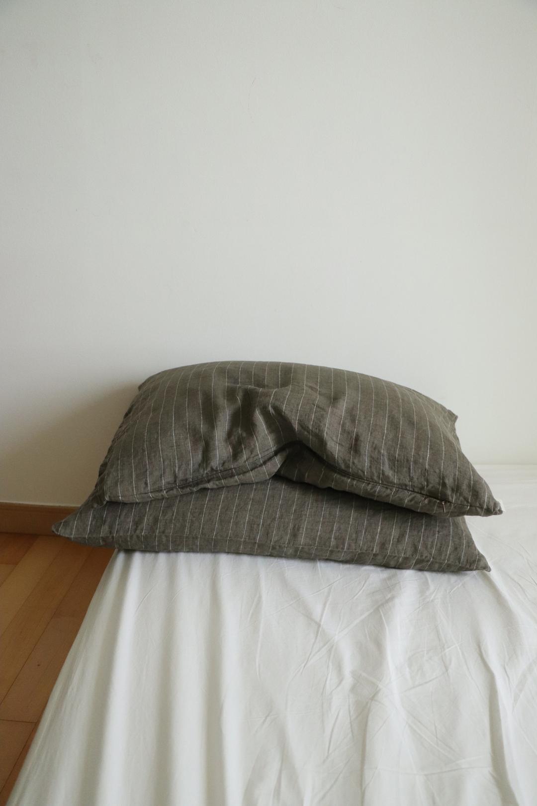 Brown linen stripe pillow cover