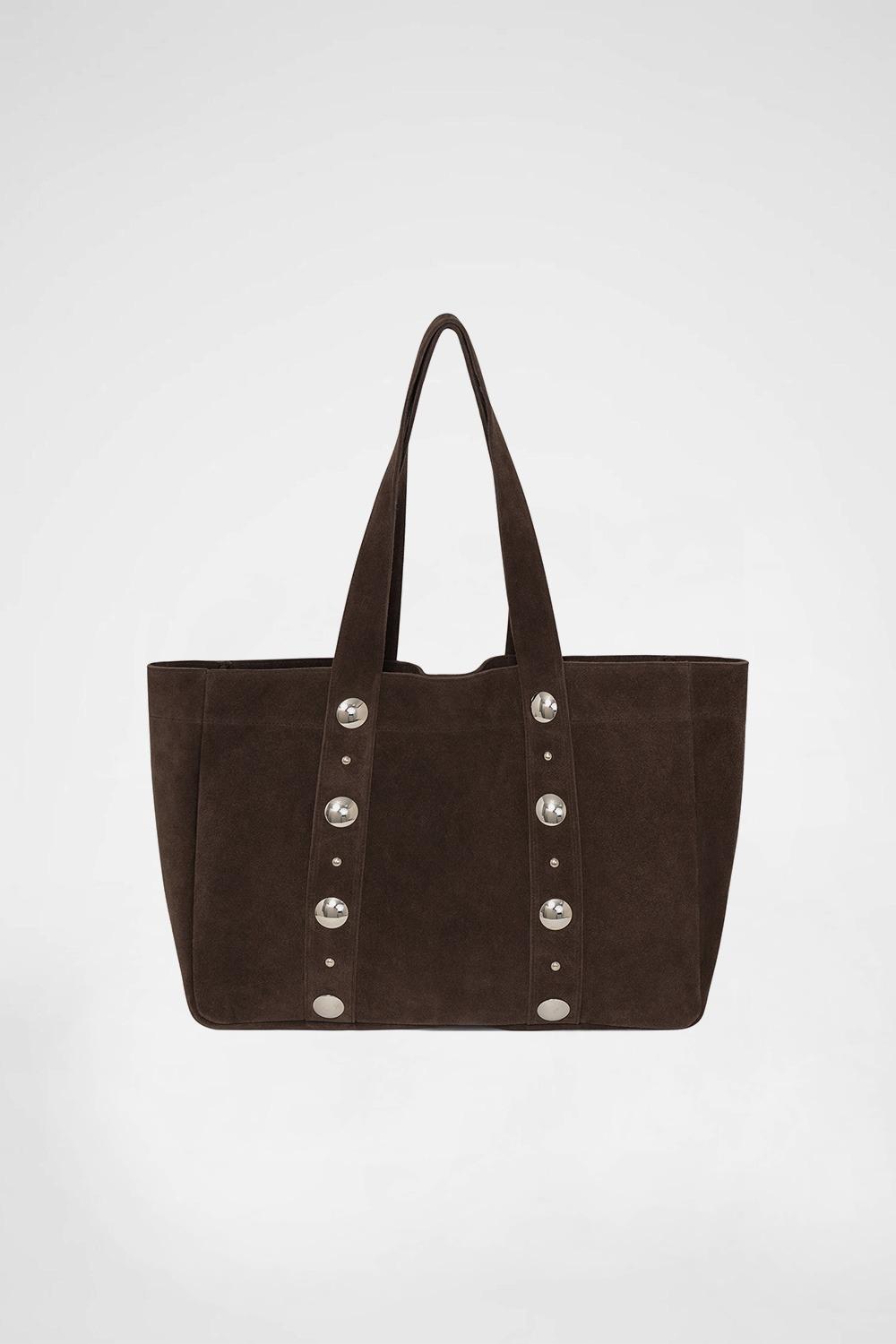 SUEDE STUDDED BAG BROWN