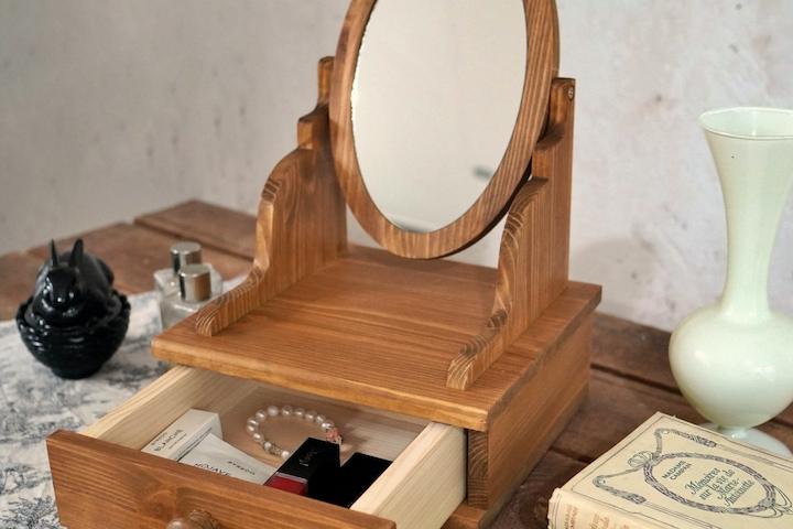 빈티지무드 원목 탁상거울 미니화장대