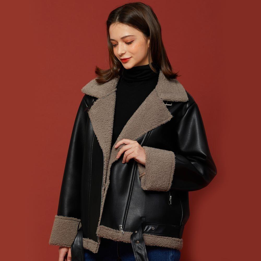 [사은품 증정][민규 착용] WOMEN 오버핏 무스탕 플리스 자켓 Black Khaki_Gray