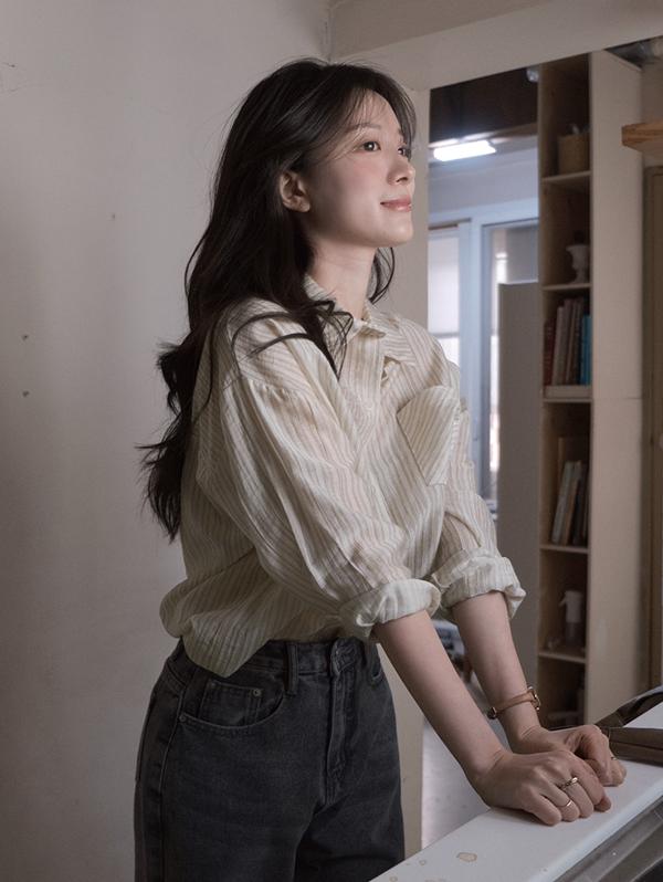 슬로우앤드 [베스트재입고] 쉬머 스트라이프 셔츠 - 2 color (기획특가)