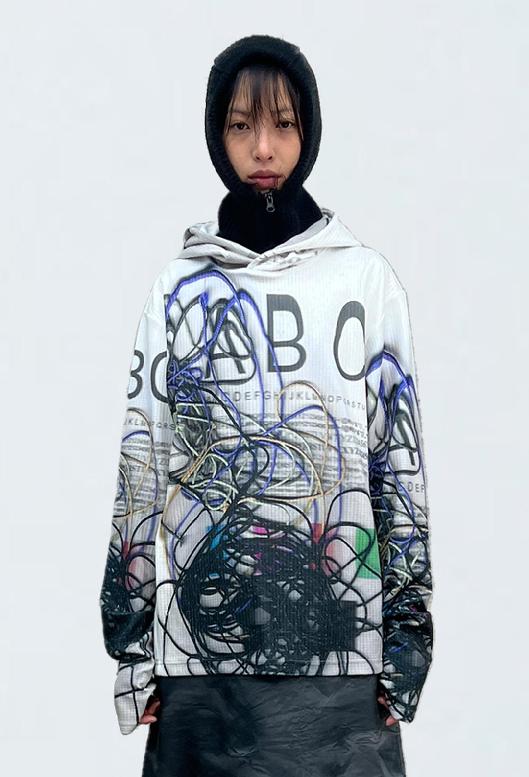 EMBOSSING JERSEY HOODIE (PRINTED WHITE)