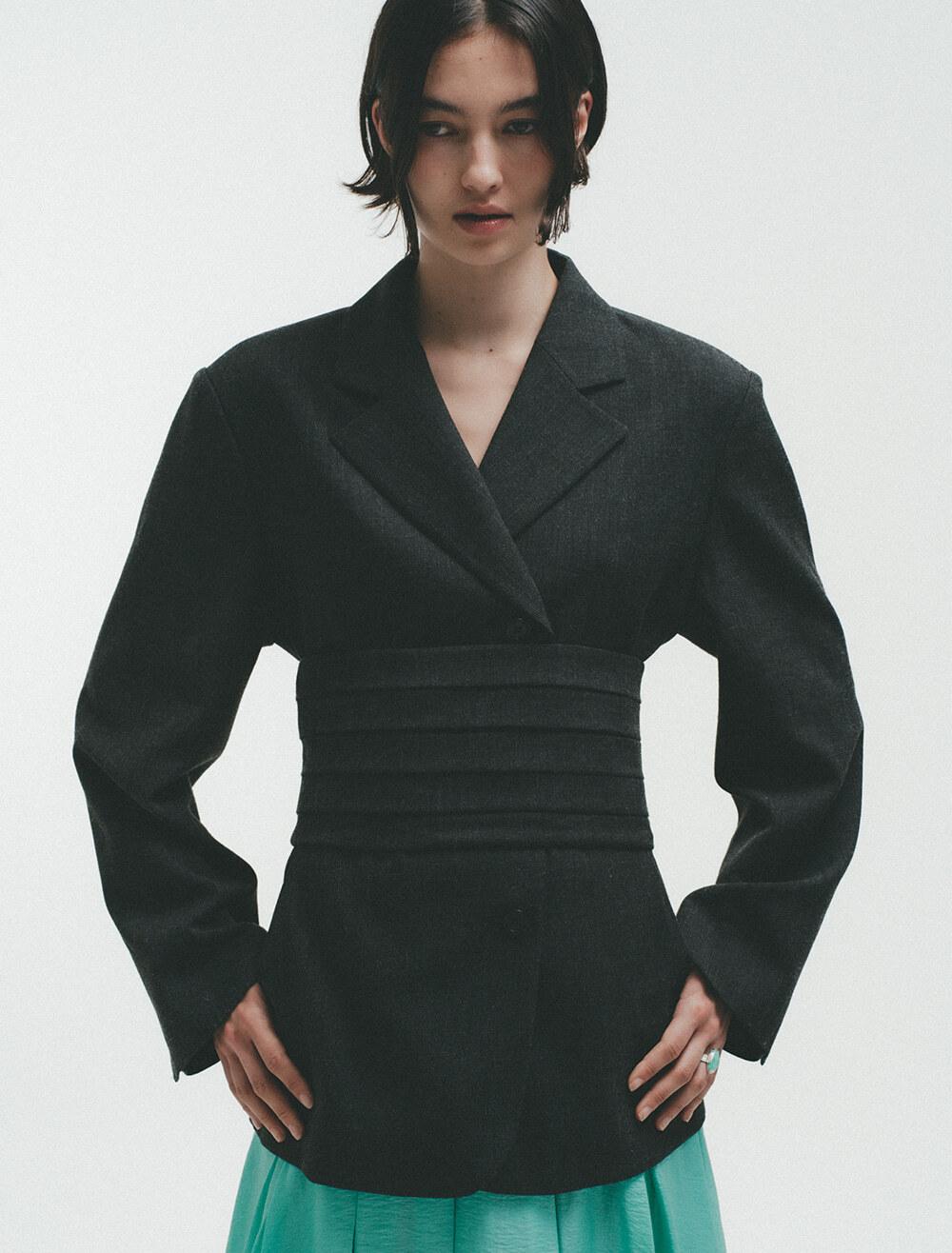 JACKET & PINTUCK BUSTIER SET [CHARCOAL]