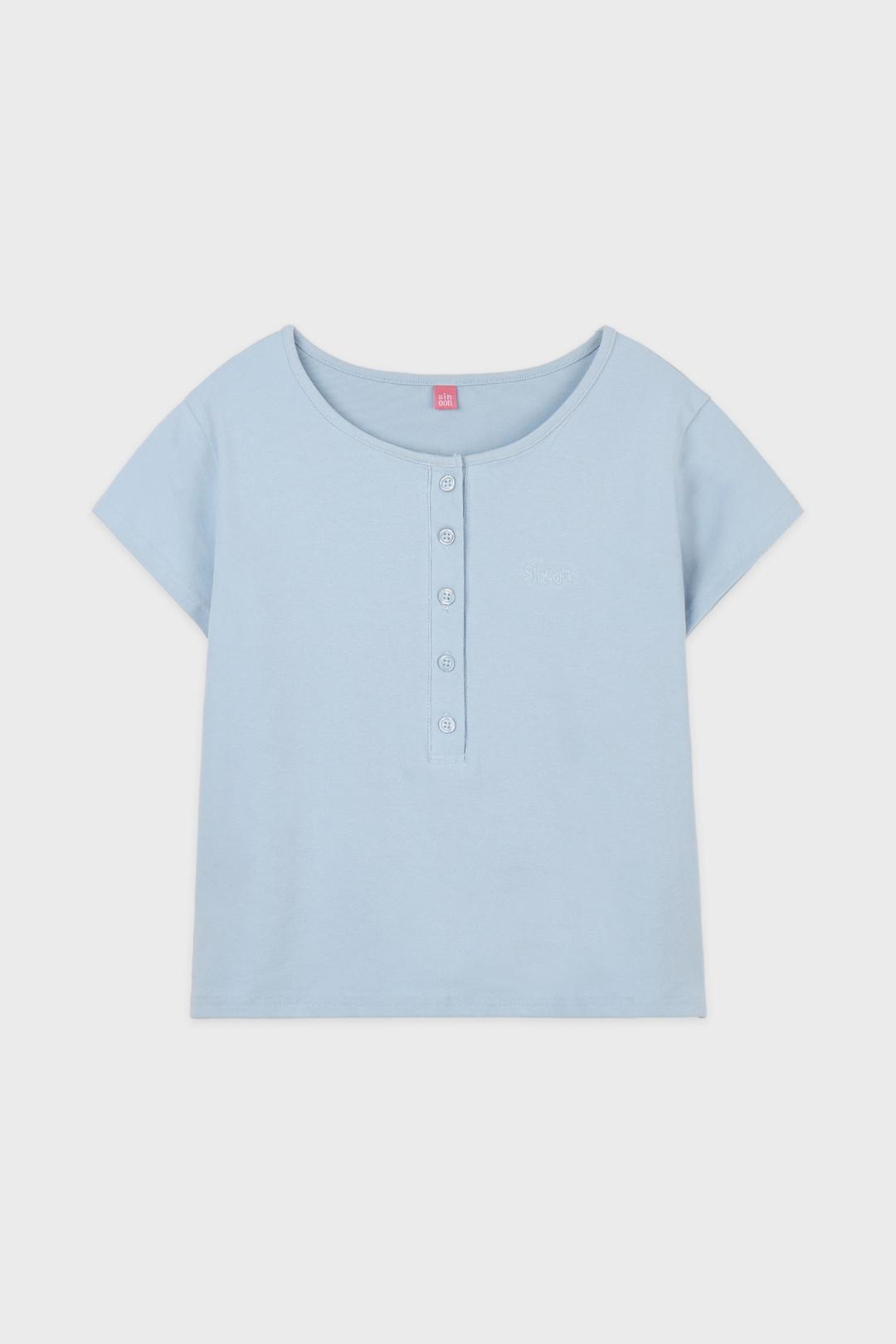 SN Henley Neck Cap Sleeved T-shirt (Blue)