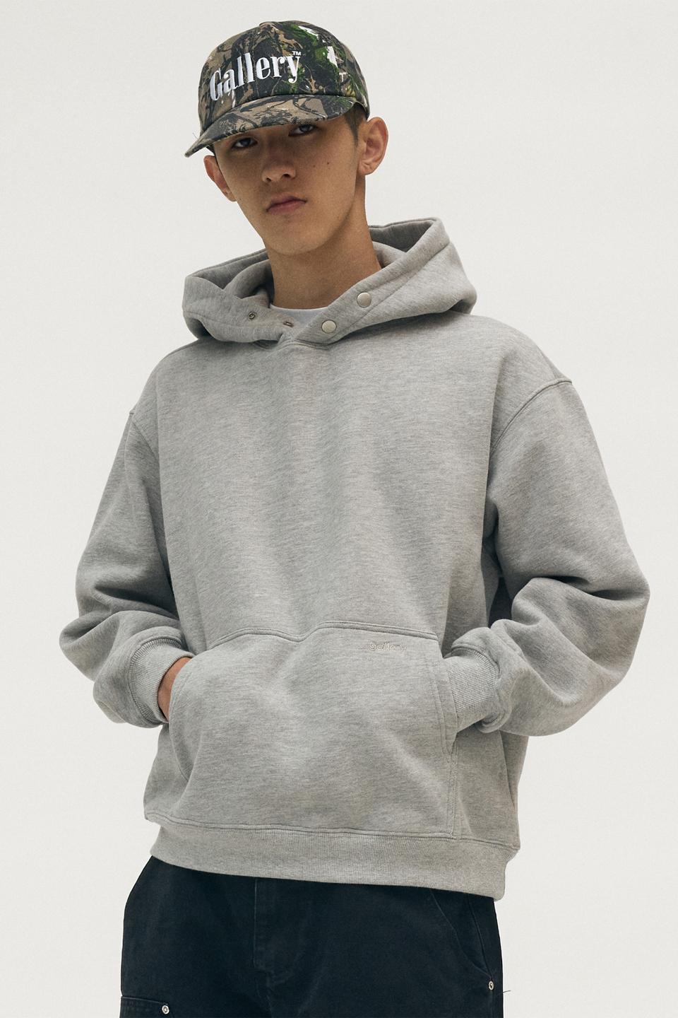 PLAIN SNAP HOODIE [GREY]