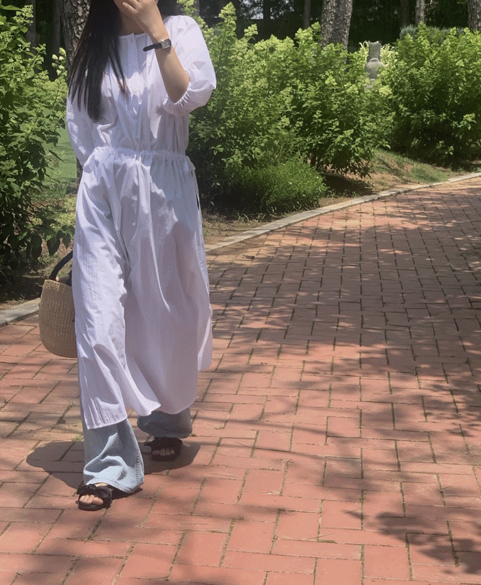 이프댓 헤이즈 무지 코튼 롱 원피스(2color)