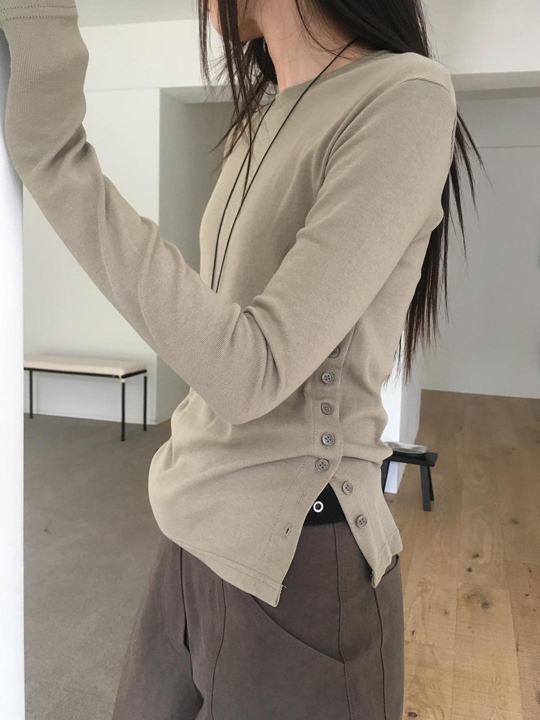 미엔느 [미엔느] bay side button slim tee / 베이 사이드 버튼 슬림 티 (4col)