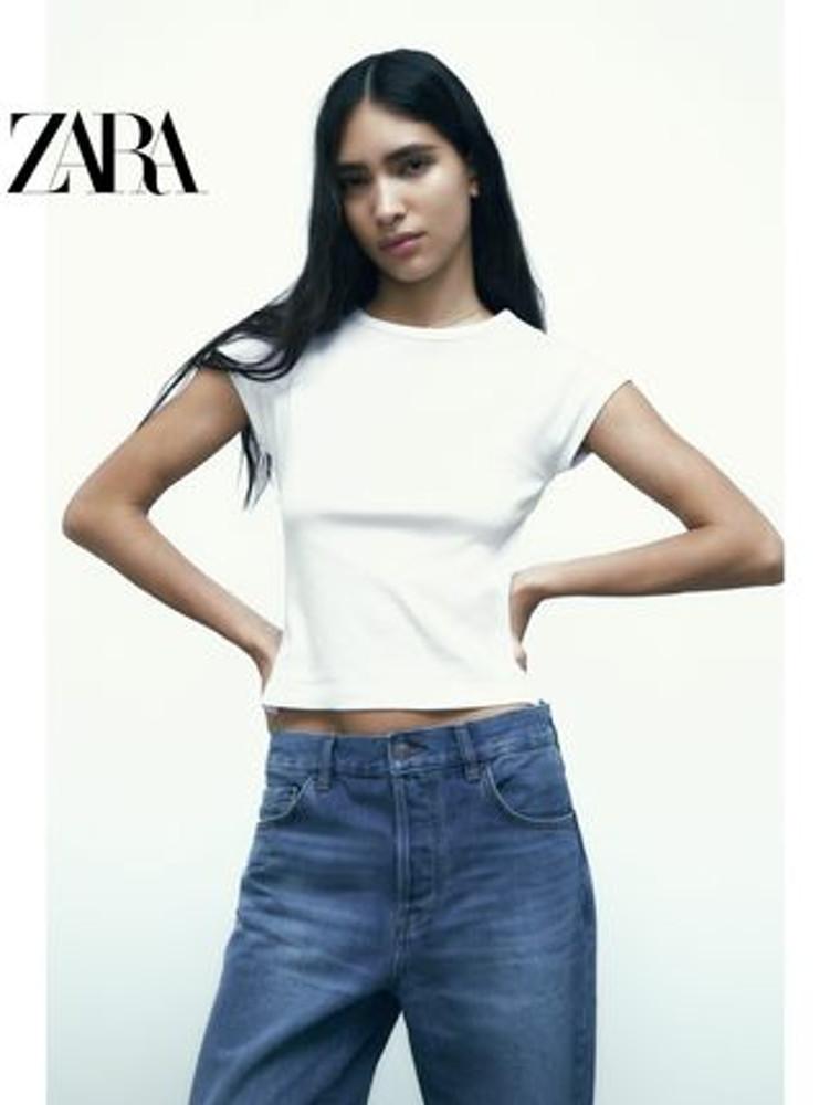 ZARA 자라 여자 화이트 라운드넥 반팔 골지 티셔츠 4174170 250
