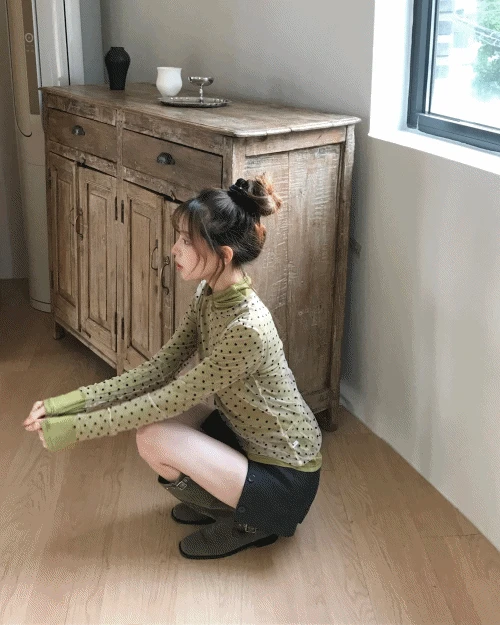 [ cover ] twin dot 시스루 레이어 TOP