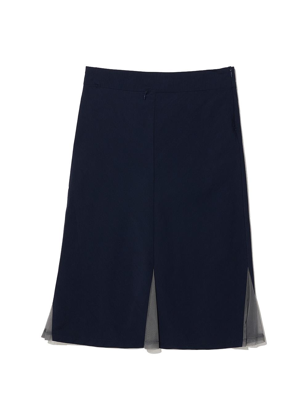 [WOMEN] MESH LAYER GORED MIDI SKIRT_NAVY
