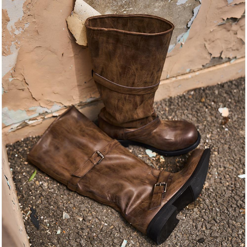[02월20일 예약배송] Slouchy Long Boots "Washed Brown"
