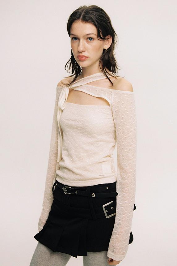 LACE TANGLE STRAP TOP / BEIGE