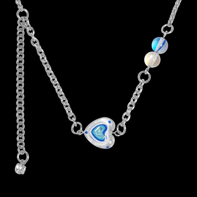 💙Cute Blue Heart Drop Necklace🤍 / 큐트 블루 하트 드롭 언발 목걸이 자체제작 데일리 써지컬 원석 체인 기념일 생일선물