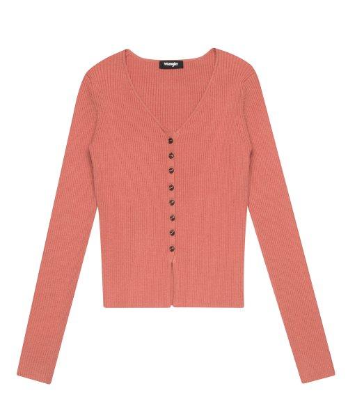 브이넥 슬림 골지 가디건 오렌지