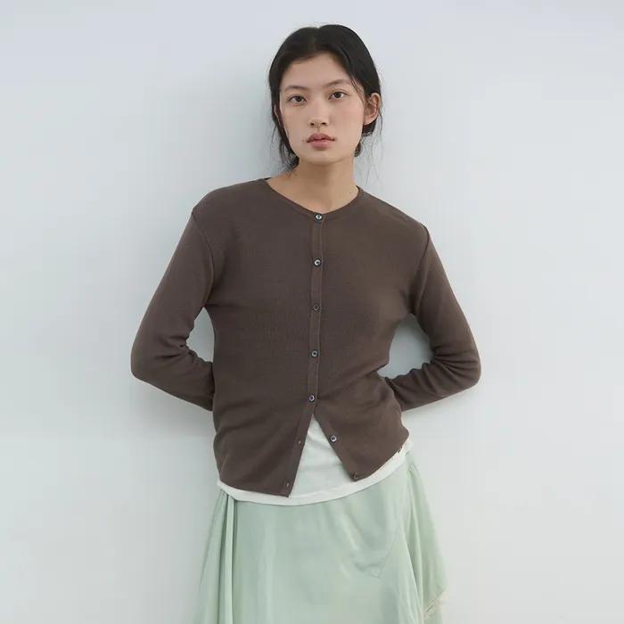 BASIC SLIM ROUND CARDIGAN, COCOA