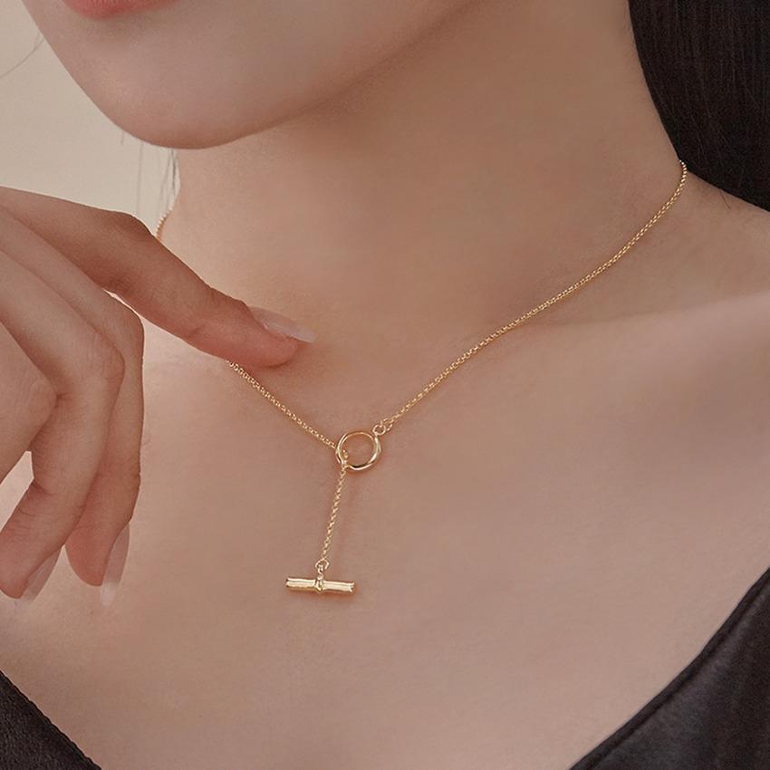 [당일] 실버925 베이직 심플 체인 토글바 링 Y 레이어드 목걸이