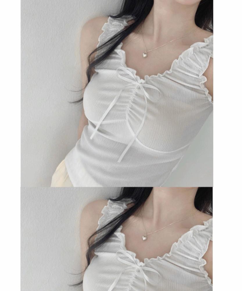 [부유방커버] 포유 베이비 셔링 나시 리본 프릴 슬리브리스