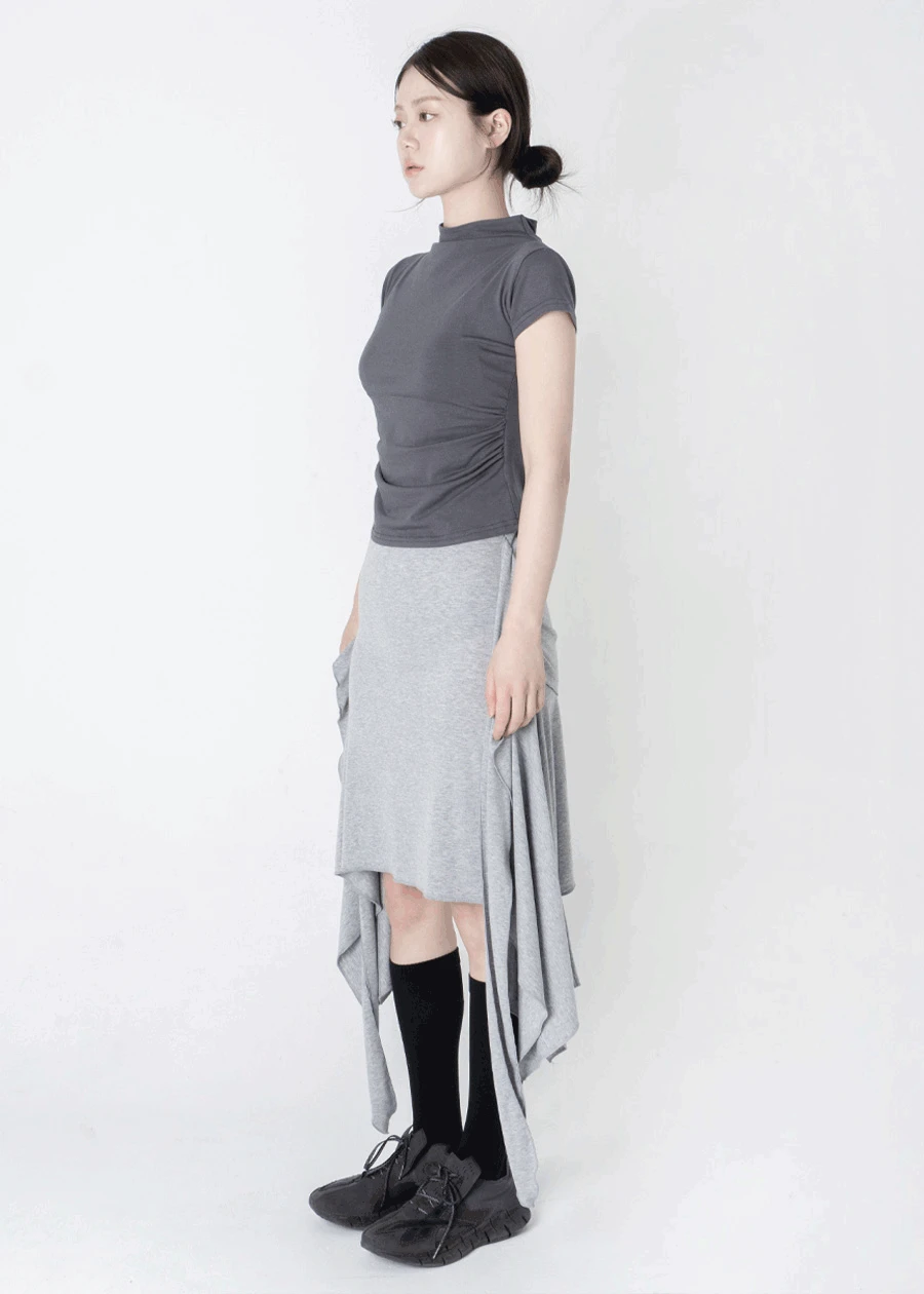 SHIRRING HIGH NECK HALF T