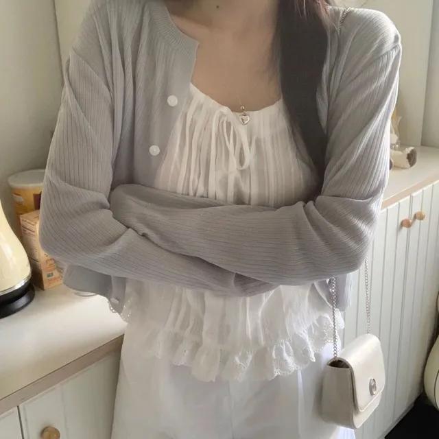 마카롱 골지 라운드 긴팔 니트 가디건 (5col) - 봄 여름 여행룩 데일리룩 장마룩 살안타템