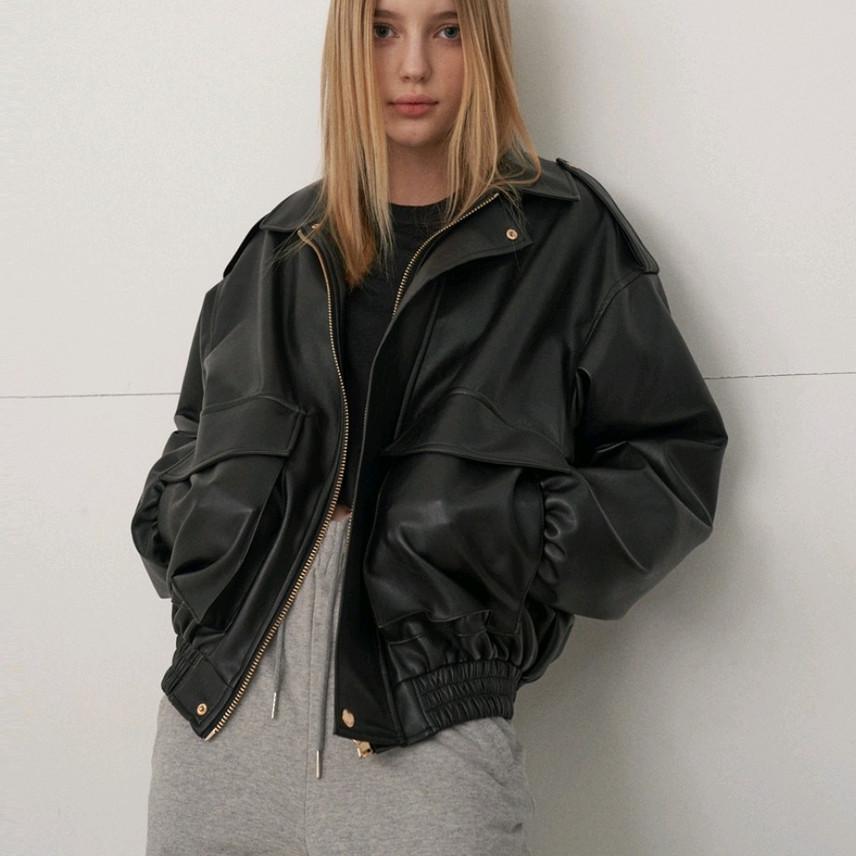 레이디볼륨 비건레더 자켓(오버핏)