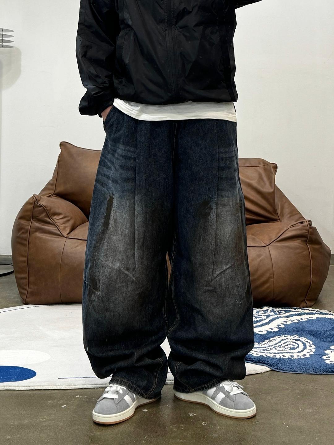 클로원 히든더티 데님벌룬팬츠 (밴딩청바지, 벌룬팬츠, 통청바지, 밴딩바지, 더티, 진청)