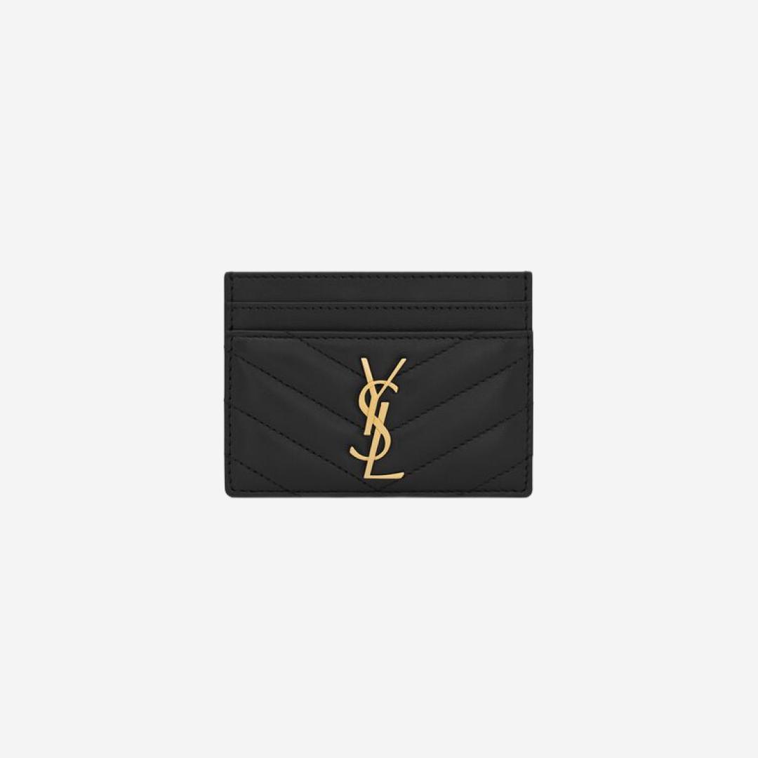 Saint Laurent Cassandre Matelasse Card Case in Lambskin Black