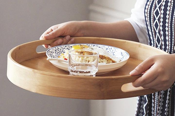 원형 핸들 우드 원목 트레이 쟁반 2size