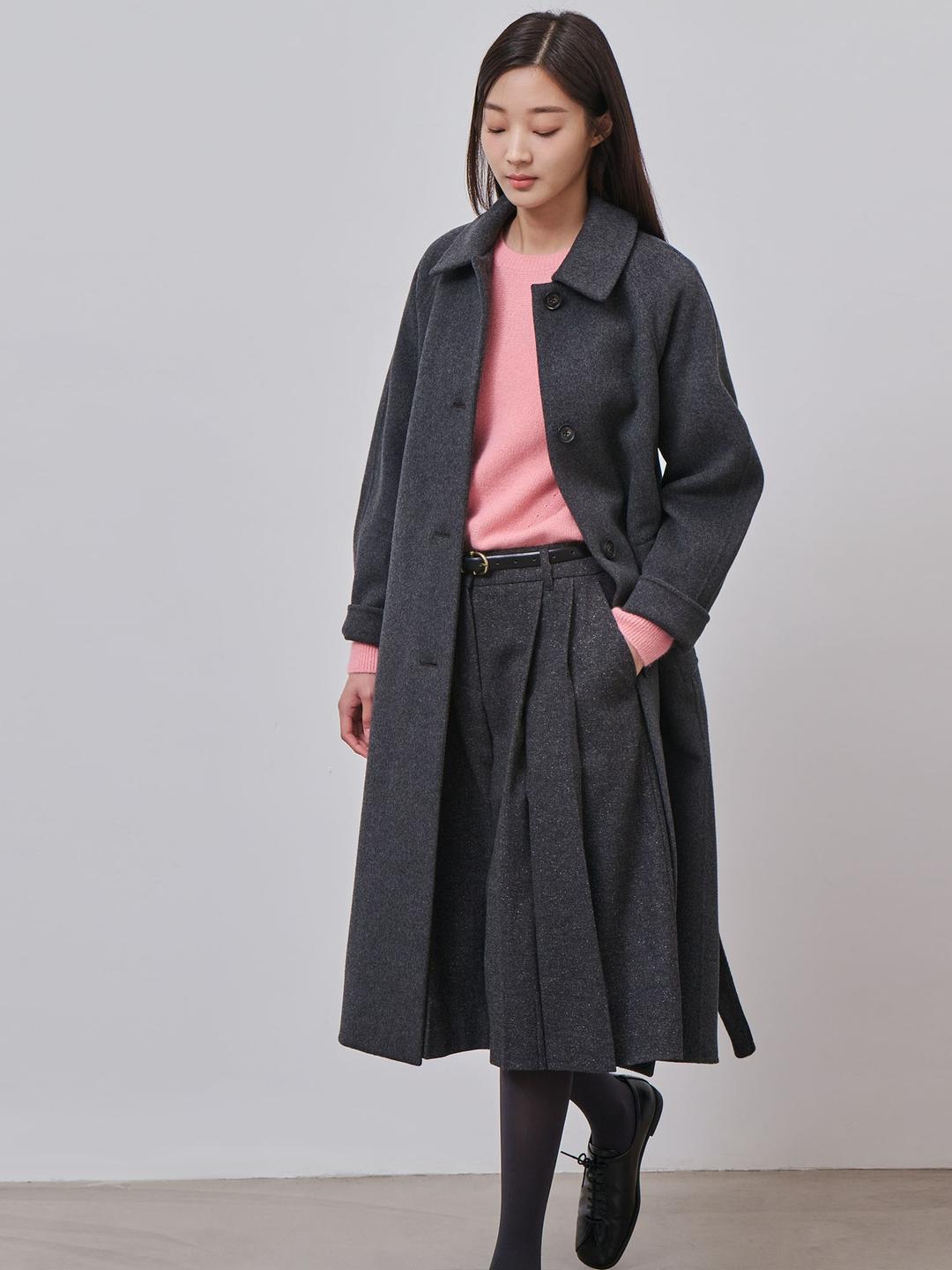 핸드메이드 볼륨 소매 롱 코트 - 그레이