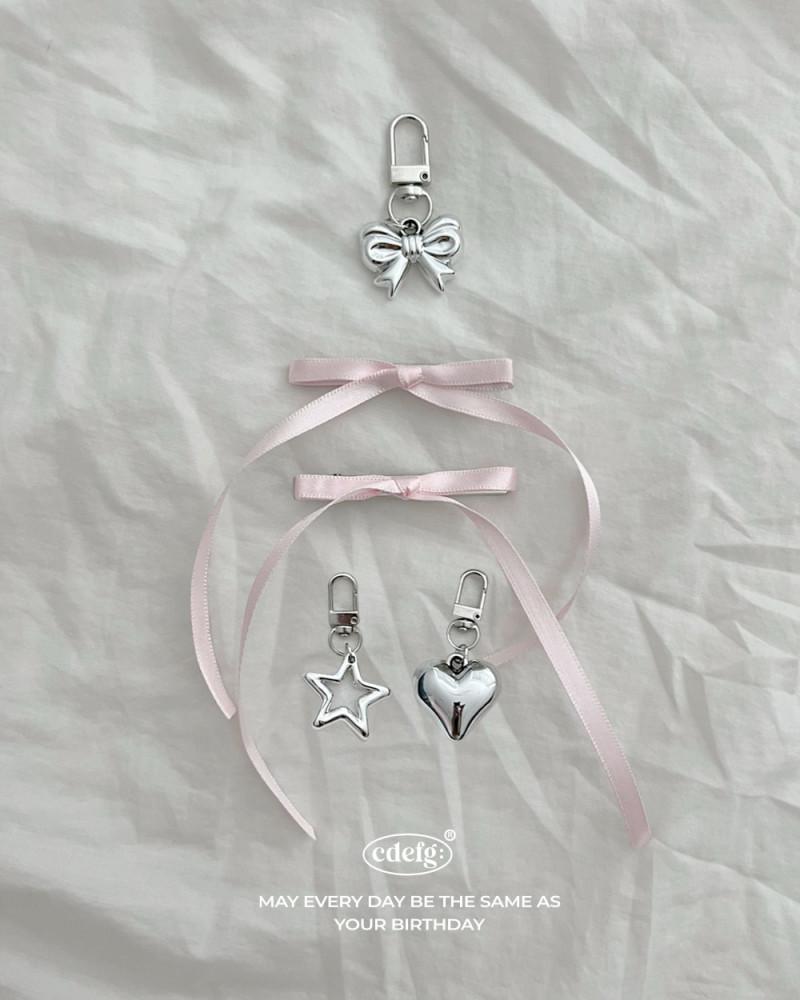 실버 하트 리본 별 키링 키홀더