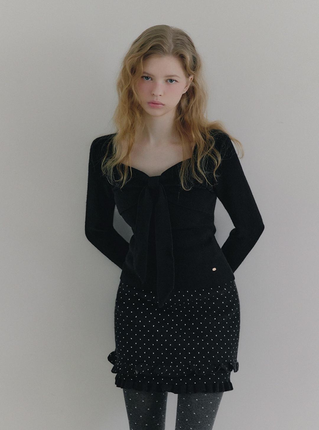 콘트 리본 볼레로 긴팔 니트