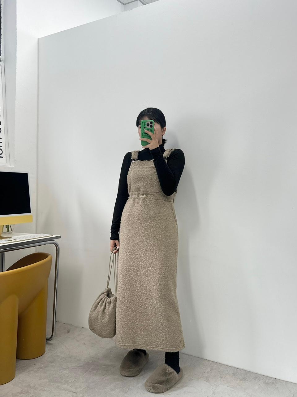 [제작] 뽀글이 부클 스트링 겨울 멜빵 롱 원피스 (3color)