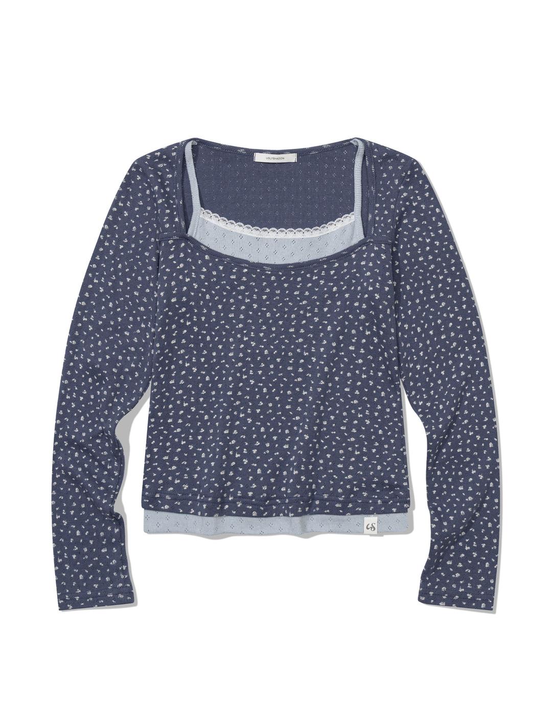FLOWER LAYERED T-SHIRT(BLUE)