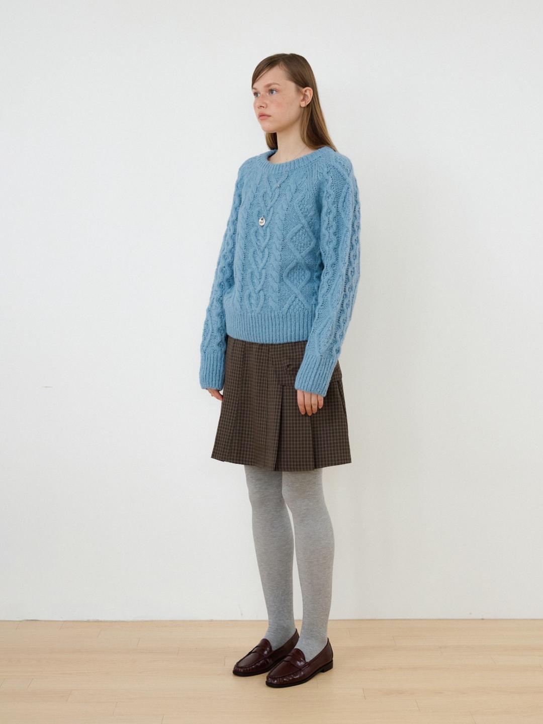 Detachable Belt Checked Pleated Skirt (Brown)