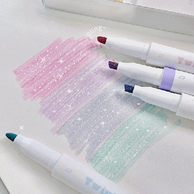 [4종]블링블링 글리터 형광펜세트 필기도구 다꾸펜 4색 반짝이펜